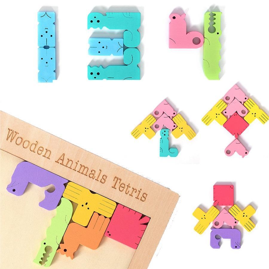 Wooden Animals Tetris Puzzle - Praktical ToysWooden Animals Tetris Puzzle